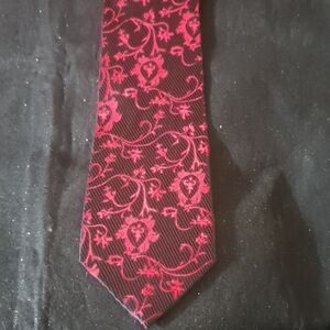 Men's Black Tie with Pink Floral Jacquard Pattern
